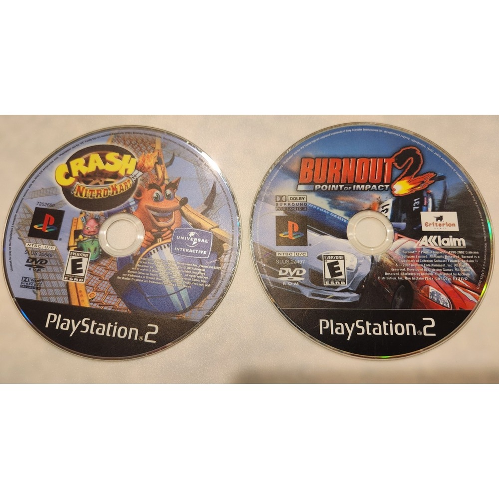 Lot of 2 PS2 Games Crash Nitro Kart & BURNOUT Point of Impact 2 Racing Tested